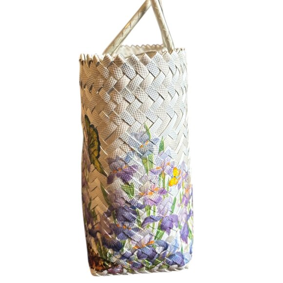 Decoupage Handwoven Straw Tote Bag With Butterfly & Floral Design(Price is firm) - Picture 2 of 6